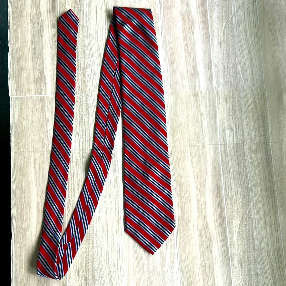 Nautica Red and Blue Striped Men's Silk Tie